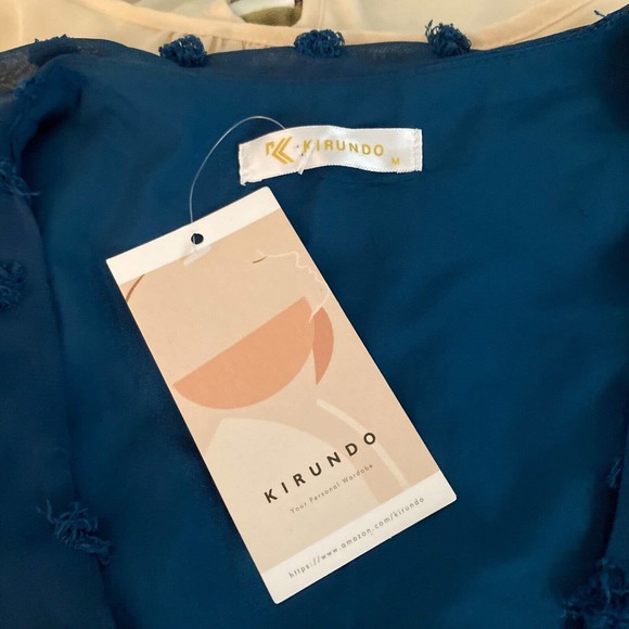 Kirundo Dress Womens Sz M Teal Blue A Line Mini Flowy‎ Sheer Textured New - Picture 6 of 10